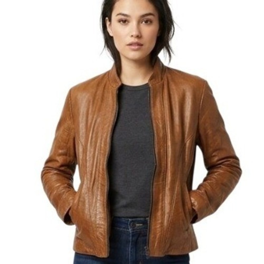 Leather‎ Connections Phoenix Leather Jacket Teen's 13-14 Brown Zip Bomber Short